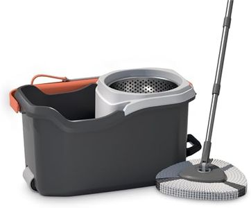 BonKaso Turbo Spin Mop with Bucket Set, 360 Degree Microfiber Floor Cleaning Mop and Pocha, Stainless Steel Wringer, Adjustable Steel Handle, Big Wheels and Drain Valve for Tiles and Marble