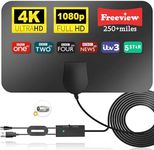 2024 Indoor TV Aerial - Digital TV Aerial for Smart TV, TV Antenna with Booster 250+ Long Range Reception for Freeview TV Support 4K 1080P HDTV & 16.4ft Coax Cable