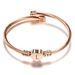 Luluadorn Rose Gold Heart L Letter Bracelets Engraved Initial Charms Cuff Bracelet Stainless Steel Expandable for Women Birthday Gifts