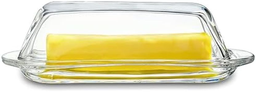 7 Inches Glass Butter Dish with Lid for Countertop - Crystal Glass Butter Keeper Elegant Clear Butter Holder Tray for 1 Stick East Coast,Dishwasher Safe