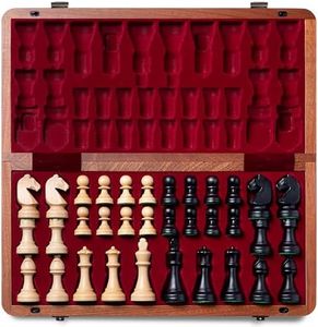 A&A Juego de Ajedrez Plegable de Caoba Natural Premium, con Tablero de 38 cm y Rey de 7,6 cm de Altura en Estilo Staunton, Incluye 2 Reinas Extra y una Bolsa de Almacenamiento