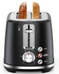 Longdeem 2-Slice Toaster, Wide Slots, Auto Shut-Off, 6 Shade Dial for Fruit Bread, Bagels, Frozen Options, Easy-Clean Crumb Tray - Black