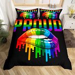 Rainbow Stripes Duvet Cover King Size,Colorful Lips Comforter Cover with 2 Pillowcase for Teens Adults,Kids Pride Theme Bedding Set,Watercolor Tie-dye Breathable 3 Pieces Decorative Bed Cover