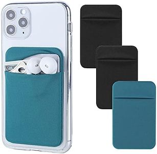 Fulgamo 3Pack Cell Phone Card Holder Pocket for Back of Phone,Stretchy Stick on Wallet Credit Card ID Case Pouch Sleeve Adhesive Sticker with Flap for iPhone Samsung Galaxy, 2Black,1Teal Green, Pouch