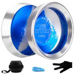 YOYOSTUDIO Yoyo Professional Unresponsive Bi-Metal Yoyos with Dual Aluminum Alloy Ring, Pro Tricks Yo yos for Adults, Bimetal Yoyo for Kids Beginners with Strings, Gloves & Case Blue Silver (Silver)