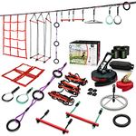 Slackers Deluxe Ninjaline Kit 56 ft with 9 Hanging Obstacles - Best Outdoor Ninja Warrior Training Equipment for Kids - Build Your Very Own Backyard Ninja Obstacle Course - Rated Ages 5+