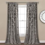 Lush Decor Riley Window Curtain (Single Panel), Polyester, Grey, 54W x 84L