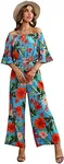 Love Welove Fashion Jumpsuits for Women, Floral Off Shoulder Ruffled Short Sleeve High Waist Wide Leg Pants Romper Dressy