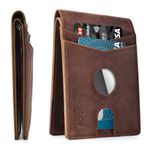 doeboe Airtag Wallet Men, Wallet for Men with Airtag Holder, Genuine Leather Credit Card Wallet, Bifold Slim Wallet for Air Tag GPS Tracker, Brown-Crazy Horse Leather, Minimalist