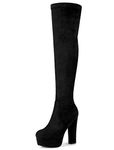 Allegra K Women's Platform Block Heel Over Knee High Boots Black 7 UK/Label Size 9 US