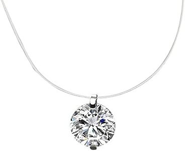 Vissen Collier Invisible Femme en 8 mm Zircone cubique Colliers Femmes argent 925 40cm Fil de nylon Transparent…