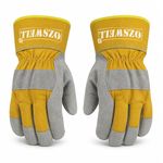 OZSWELL Rigger Canadian Split Leather Gloves Heat Cut Wear Tear Resistant Machines Welding Heavy Duty Industrial Cotton Comfort Fit Leather Safety Gloves (White Yellow)