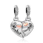 Luluadorn Rose Gold Puzzle Heart Love Mother Daughter Charms Compatible with Pandora Charms Bracelets