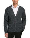 KALLSPIN Men's Cardigan Sweater Cashmere Wool Blend Cable Knit V Neck Buttons Cardigan with Pockets(Charcoal, Large)
