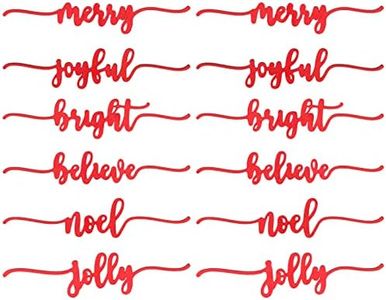 Amyhill 12 Pcs Christmas Word Cutout Believe Joyful Merry Plate Letter Sign Decor Christmas wooden Table Settings for Family Xmas Place Cards Noel Jolly Rustic Farmhouse Table Decorations for Home
