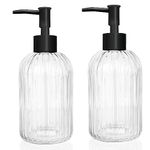 Topsky 2 Pack Glass Soap Dispenser with Plastic Pump,400ml Liquid Hand Soap Dispenser,Rustproof Pump for Kitchen & Bathroom,Great for Lotions, Essential Oil,Liquid Soaps,Transparent