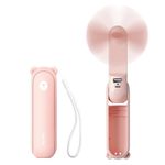 JISULIFE Handheld Mini Fan, Portable 3 IN 1 Hand Fan, Small Pocket Fan, USB Rechargeable Battery Operated Fan [12-19 Working Hours] with Power Bank, Flashlight Function for Women,Travel,Outdoor-Pink