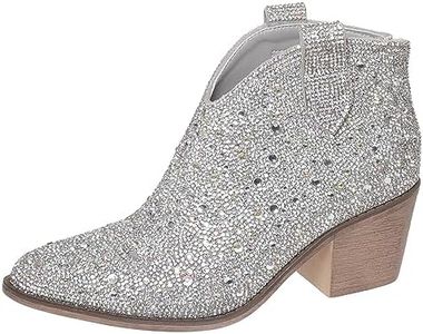 Pierre Dumas Women's Wilder-26 Rhinestone Chunky Heel Ankle Bootie, Silver Rhinestone, 8.5