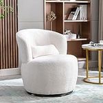 Kayan Swivel Accent Armchair Barrel Chair, Lounge Chair with Teddy Fabric and Mental Frame, Swivel Tub Chair,Sofa Reading Chair for Living Room Bedroom Balcony Office (White)