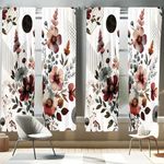 Ambesonne Floral Window Curtains Pack of 2, Mid Century Modern Rounds Chevrons and Stripes Ornate Leafy Wildflowers, Lightweight Set & Rod Pocket, 4 Panels of - 28" x 63", Maroon Dark Sea Green