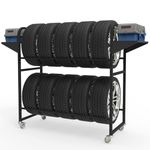 Neorexon Tire Storage Rack 44" x 44" x 18", Rolling Tire Rack Adjustable, Tire Rack for Garage Black w/4 Swivel Casters & 2 Storage Shelf for Garage Storage