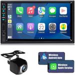 2024 Newest 7 Inch Double Din Car Stereo for Wireless Apple Carplay & Android Auto with Voice Control,Bluetooth5.2,MirrorLink, Car Radio with Backup Camera,HD Touch Screen SWC/USB/SD AM/FM/AUX/TF