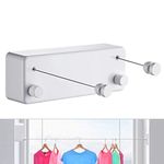 Retractable Clothesline-Clothes Line Retracting Indoor-Clothes Drying Line-Double Retractable Clothes Lines for Hanging Clothes Outdoor with 13.8 Ft Steel Wire, Clothing Line/Laundry Line, White