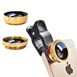 3 in 1 Cell Phone Camera Lens Kit Wide Angle Macro Fisheye Lens Universal for Smart Phones iPhone Samsung Android(Gold)