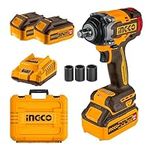 Ingco 20V Brushless Impact Wrench 500Nm Cordless 1/2Inch Battery Impact Gun, 2200RPM with 2Pcs 4.0Ah Battery and 1Pcs Fast Charger CIWLI2050