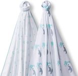 SwaddleDesigns SwaddleDuo, Set of 2 Swaddling Blankets, Cotton Muslin + Premium Cotton Flannel, SeaCrystal Circus Fun Duo
