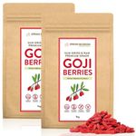 2KG 100% Natural Goji Berries from Tibetan Plateau, Large RAW & Sun-Dried, Pure Wolfberry Fruit Snack, No Additives, Pesticides, Sulphites, Non-GMO, Gluten-Free, Vegan Healthy Superfood (2 x 1KG)