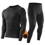 Roadbox Thermal Underwear for Men Fleece Lined Long Johns Base Layer Sports Long Sleeve Compression Tops and Bottom Set