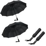 2 Pack Travel Umbrella 12 Ribs Auto Open/Close Windproof Umbrella, Waterproof Travel Umbrella, Travel Essentials Umbrellas for Rain, (Black-2Pack)