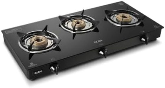 Glen Apex LPG Gas Stove 3 Burner | 6mm Toughened Glass Top Gas Stoves | Brass Burners | ISI Certified | Drip Trays | Revolving Inlet Nozzle | 2 Years Warranty | CT3B70BLBB (Black)