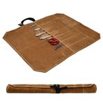 Kioiner Chefs Knife Roll Bag, Heavy Duty 12OZ Waxed Canvas Knife Bag, Portable 7 Slots Chef Knife Case, Khaki Waterproof Knife Wallet Cutlery Tool Roll Case for Home Kitchen Traveling Camping Hiking