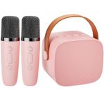 IROO Mini Karaoke Machine for Kids,Portable Bluetooth Speaker with 2 Wireless Microphones for Kids and Adults,Gifts for Girls and Boys Age 4-12 Year Old Birthday Party Home (Pinkcolor)