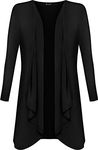 Womens Ladies Waterfall Open Cardigan Hanky Hem Jersey Plus Size Long Sleeve Top (Black, 22)