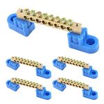 Uenhoy 5 Pcs Terminal Bus Bar 8 Positions Brass Wire Screw Terminal Grounding Strip Bus Bar Block Terminal Block - Blue