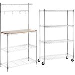 Amazon Basics 4-Shelf Adjustable Storage Shelving Unit and Kitchen Baker's Rack with Table