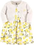 Hudson Baby Baby Girls' Cotton Dress and Cardigan Set, Lemon, 18-24 Months