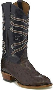Tony Lama Men's Brown/Full Quill Ostrich Cowboy Boot, Dark Brown, 8.5 Wide