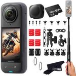 Insta360 X4 Motorcycle Bundle- 8K Waterproof 360 Action Camera with 1/2"" 48MP Sensors, 5.7K 360 HDR Video, |Includes Motorcycle Bundle, Selfie Stick, Lens Guard and Lens Cap (128GB), Black