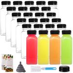 Cedilis 25 Pack 8 Oz Plastic Juice Bottles with Black Cap, Disposable Juice Drink Containers with Lids, Clear Reusable Bottles for Making Juice, Milk, Salad Dressing, Smoothie and Other Beverages