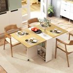 FORKTAIL Foldable Dining Table |Convertible (Without Chairs) |Engineered Wood 2-4-6 Seater |Space Saving Folding Dining Table with/Without Docking Unit Option (White Sunoak, with Docking Unit)