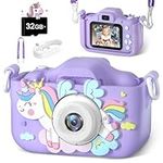 Anesky Kids Camera, Toy Camera for 3 4 5 6 7 8 9 10 11 12 Year Old Girls/Boys, Kids Digital Camera for Toddler with Video, Best Birthday Festival Gift Selfie Camera for Kids with 32GB TF Card - Purple