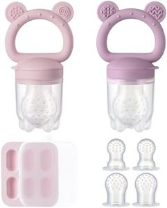 2 Pack Silicone Baby Fruit Feeder with Mini Freezer Tray, Breastmilk Popsicle Molds for Infant Teething Relief, Baby Teethers, Fresh Food Feeder for Safe Infant Self Feeding - Purple