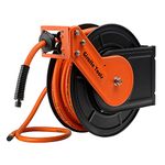 Giraffe Tools Retractable Air Line Reel 15m+1m, Wall Mounted Air Hose Reel 3/8" Hybrid Hose, Pneumatic Heavy Duty Steel Reel with 1/4" Quick Coupler