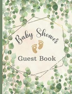 Baby Shower Guest Book: Floral Guestbook for Newborns with Baby Predictions, Wishes & Advice for Parents | Bonus Gift Tracker Log + Photo Pages | Green Leaves & Faux Gold Accents Cover Design