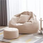 INSTER Combo of Bean Bag Cover with Footrest and Cushion Only (Without Filling) Faux Leather Bean Bag Chair Couch Cover Seat Lazy Sofa (4XL, Cream)