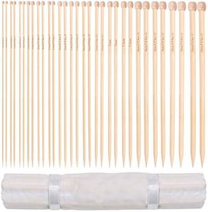 Curtzy Bamboo Knitting Needle Set - 16 Pairs of Wooden Straight Knitting Needles with Storage Case - Single Pointed in Sizes 2mm - 12mm - Each Needle Measures 34cm/13.5 inches - Beginners to Experts